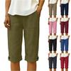 Women's Summer Fashion Color Elastic Waist Cotton Linen Five Quarter Pants Casual Loose Rolled Edge Pocket Shorts
