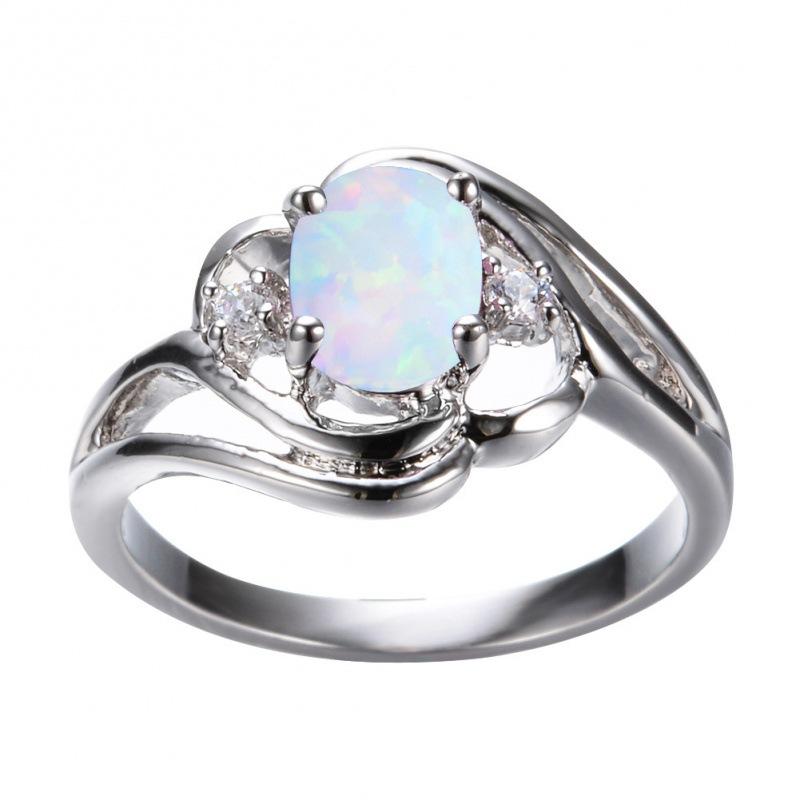 Hollow White Gold Oval Blue and White Opal Micro Diamond Versatile Ring no. 6