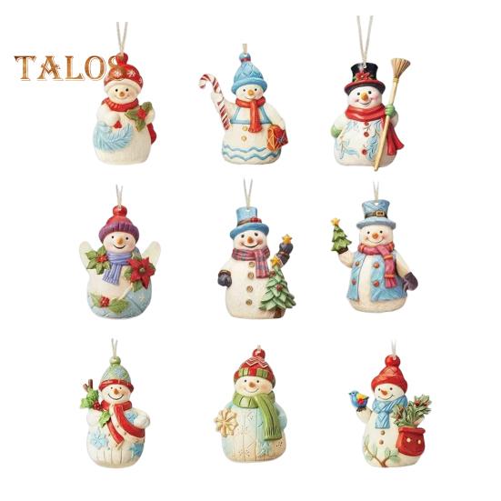 9/18 Pcs Snowman Pendant Wooden Christmas Hanging Ornament Painted Hanging Snowman with Twine for Xmas Tree Holiday Decor
