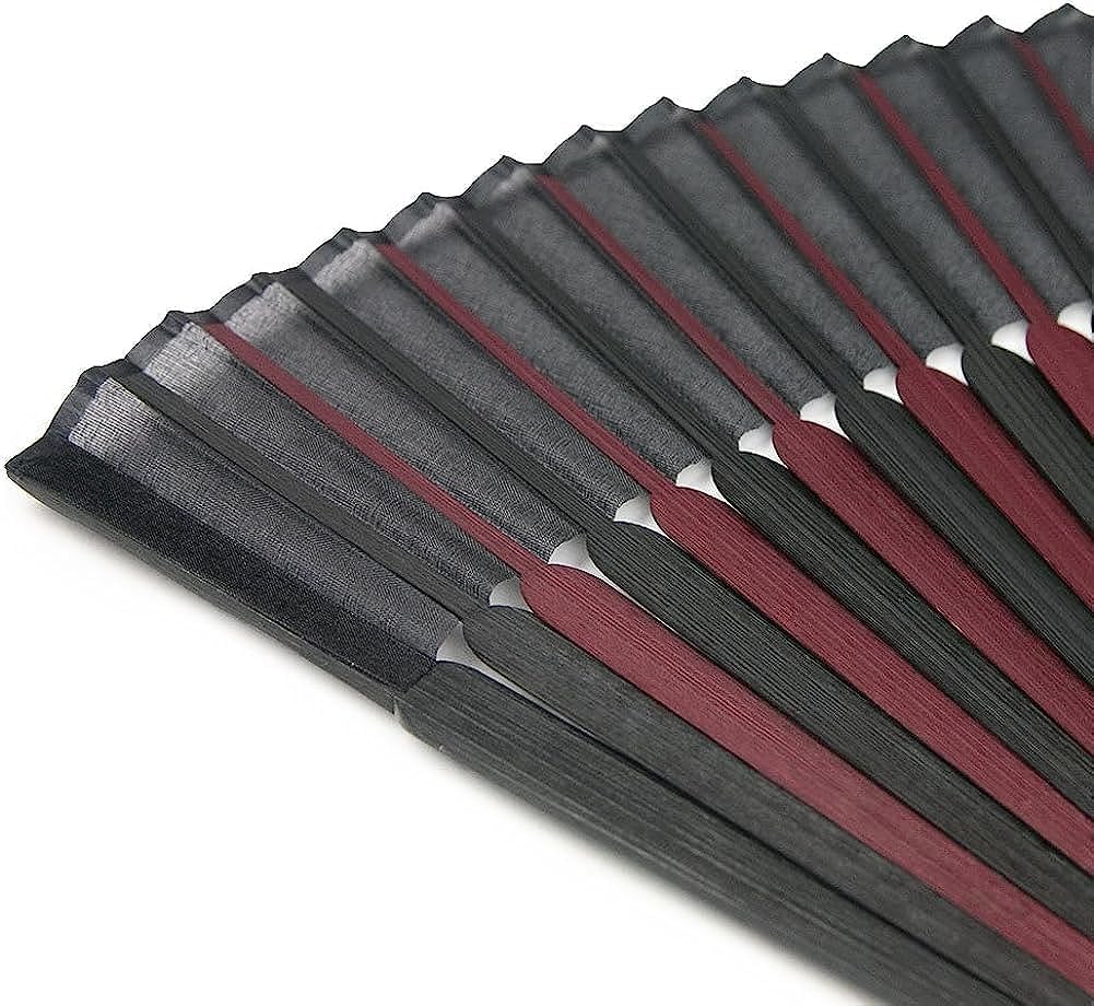 Folding pure bamboo set of two fan for men [KYOETSU] [Kyoetsu] fan, silk, plain, two-tone black, (fan, bag) (17)