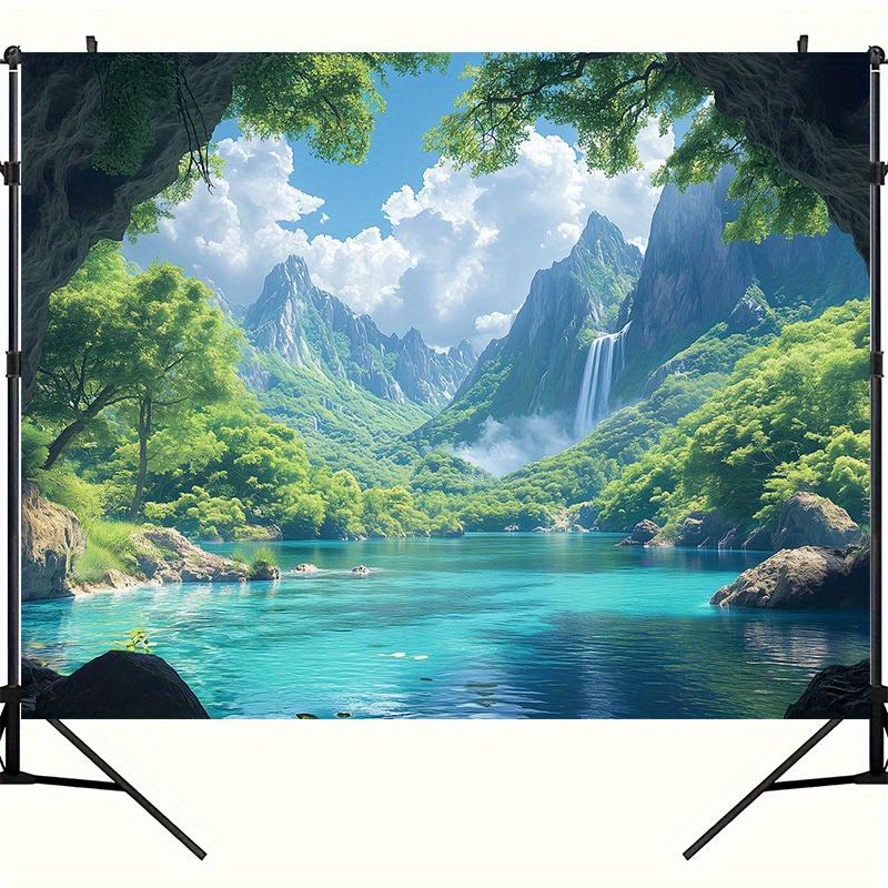 Scenic Mountain Lake Waterfall Tapestry Wall Hanging Boho Home Decor Living Room Bedroom Background Wall Art Blanket