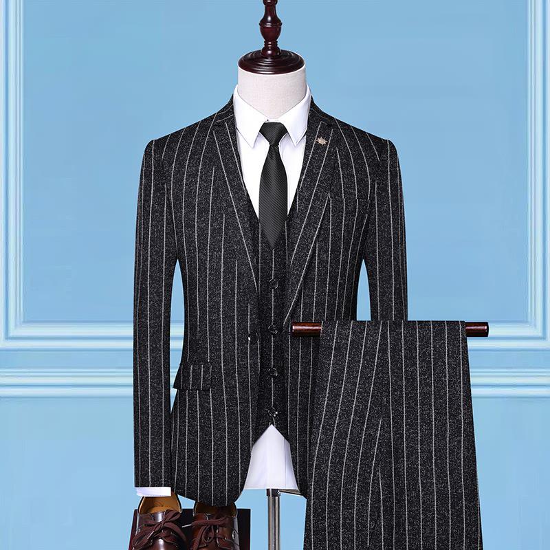 

Men s Slim Fit Striped Three-Piece Business Suit, 2019 Korean Style XXL чёрный