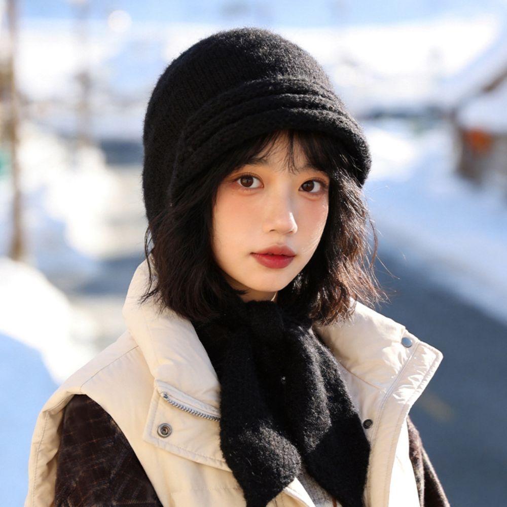 Full Coverage Knitted Hooded Scarf Hat Knit Fabric Winter Beanie Hat New Knit Hood Scarf