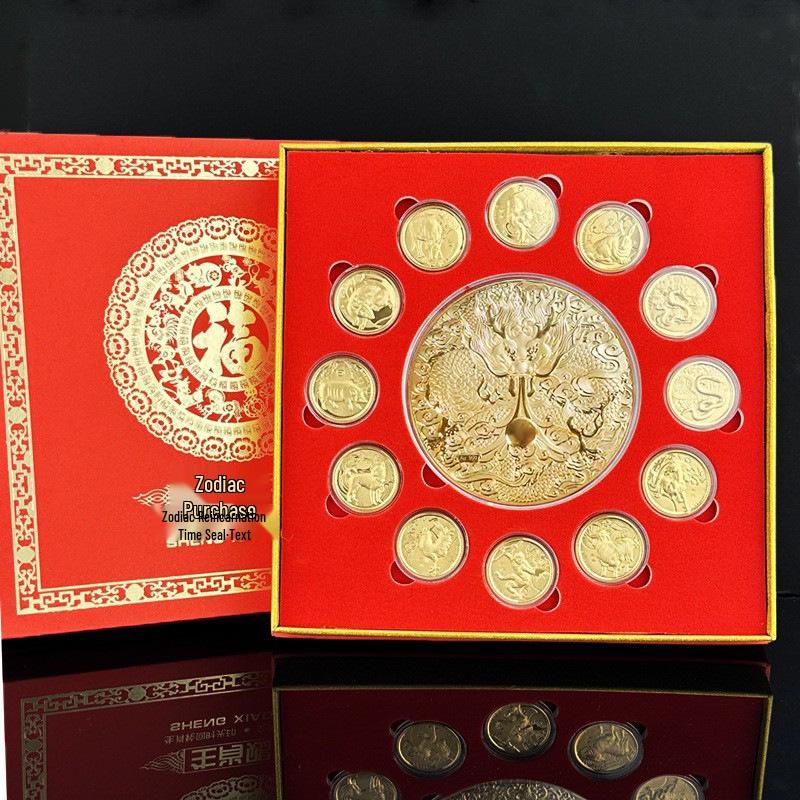 Zodiac Blessing Dragon Coin: Commemorative Fu Ornament & Souvenir Gift