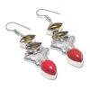 Natural Red Coral, Citrine Gemstone 925 Sterling Silver Earring 2.36" R8n33