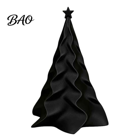 Small Christmas Gift for Friends 3D Printed Pleated Tree Ornament, Wavy Desktop Artistic Geometric Xmas Ornament Decoration with Star Topper