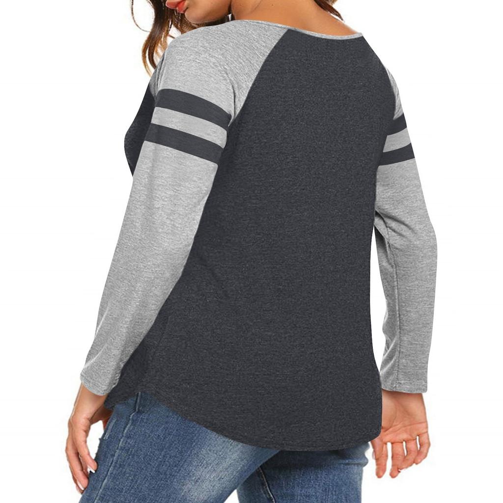 Women's Casual Fashion Striped Long-sleeved T-shirt V-neck Color-blocked Top
