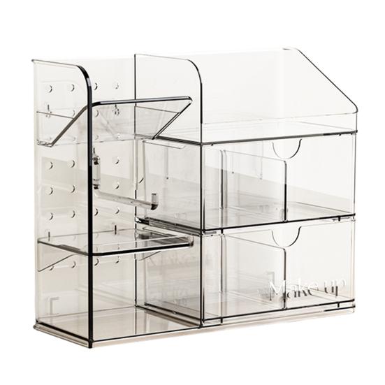 

Настольный ящик для хранения Органайзер для кистей для макияжа Большая вместимость Трехслойный дизайн Водонепроницаемый Контейнер для хранения косметики и ватных дисков прозрачный