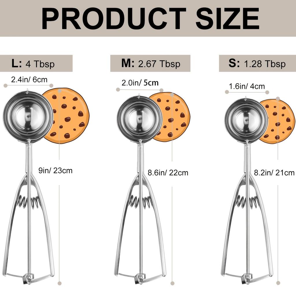 1/3pc Multi-Size Ice Cream Scoop with Spring Handle Dessert Shop Ice Cream Scooping Tool Stainless Steel Home Ball Potato Scoop