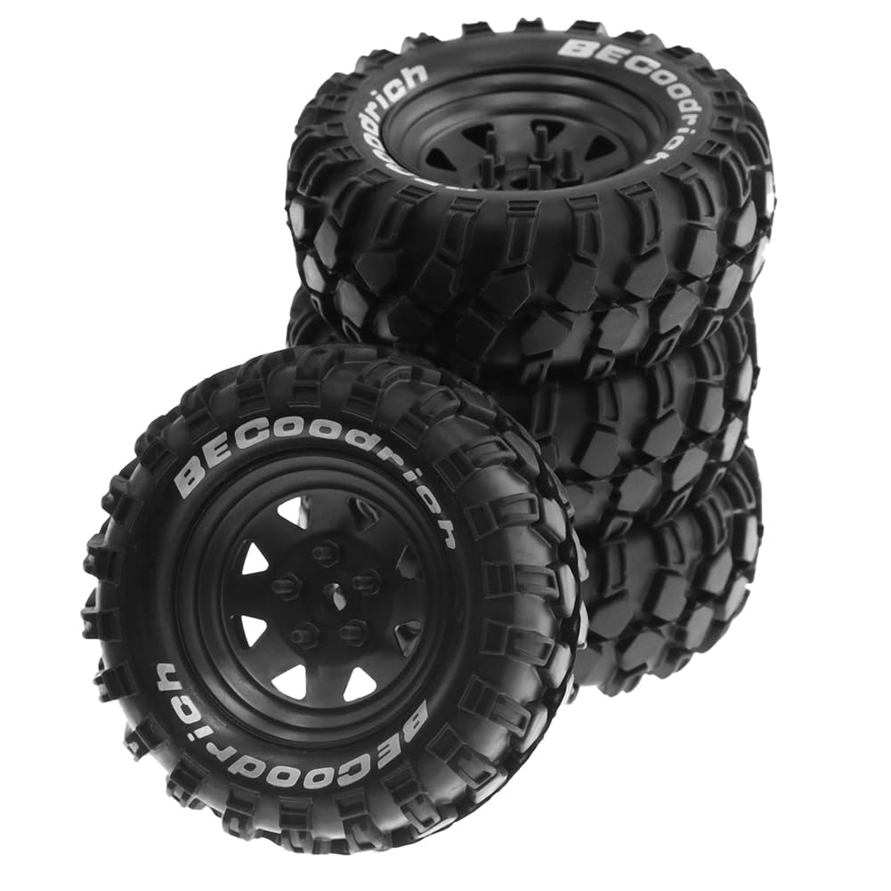 Buerjia Metal 1.9" Beadlock Wheels and Tires for 1:10 RC Crawler Cars, Replacement for Axial 10 90046 4 Redcat GEN8, Black