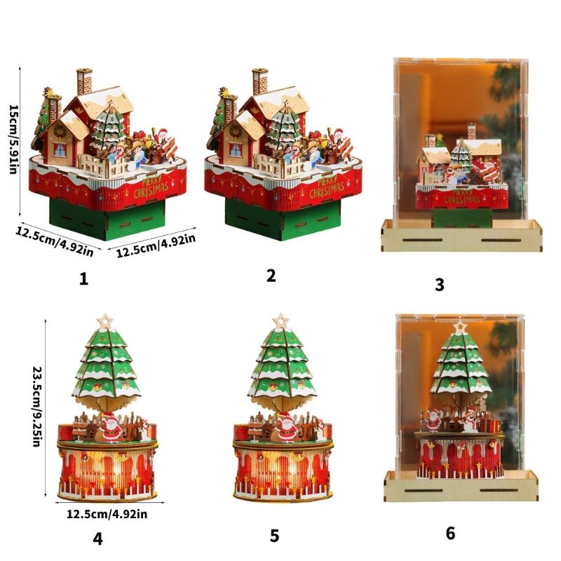 Christmas Wooden Music Box Model Building Block Handmade Holiday Decoration Boys and Girls Birthday Gift