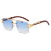 Double beam sunglasses frameless trimmed square sunglasses new European and American fashion leopard tide sunglasses wood grain