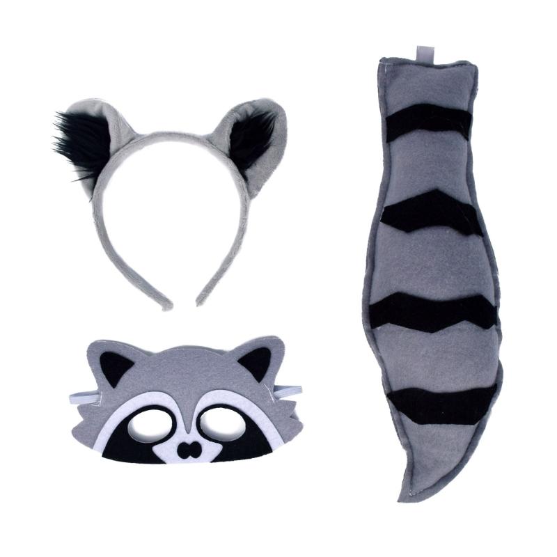 Raccoon Costume Set Ears Tail Mask Animal Fancy Costume Kit Accessories for Kids Girls Boys Halloween Cosplay Props
