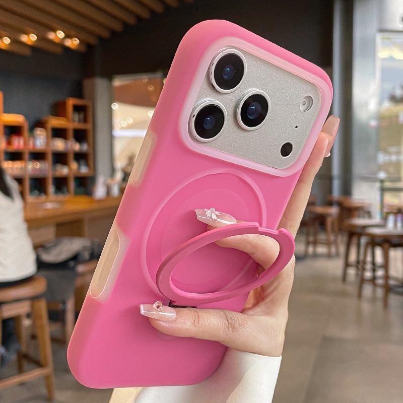 for Liquid Silicone Bracket Case for For Iphone 16 17 Pro Max 1 14 13 Candy Color Magnetic Holder Stand Soft Matte Cover