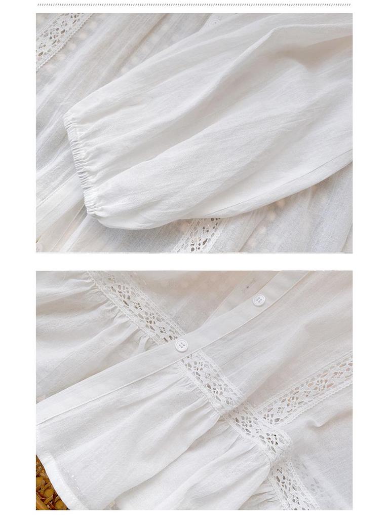 Southern France Long Sleeve White Shirt Dress - Women's Spring/Summer French Style