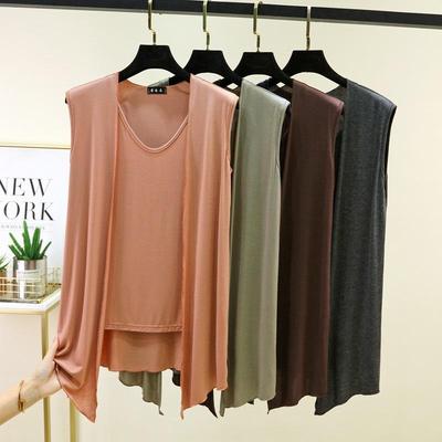 M To 6XL Plu Size Women's Faux 2 Piece Tank Top with Cardigan Layered Look Open Front Sleeveless Vest Summer Modal Slim Fit Streetwear Camisole