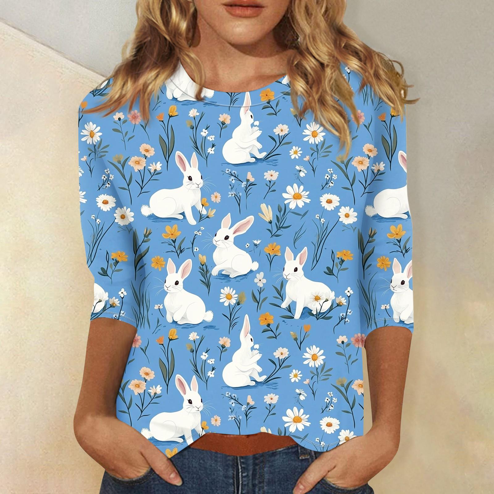 

Женская повседневная футболка с круглым вырезом и принтом пасхального яйца, рукав три четверти M