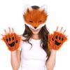 Faux Fur Cat Fox Mask Tail Paw Gloves Set Therian Costume Kit for Women Girls Adult Halloween Cosplay Masquerade Party