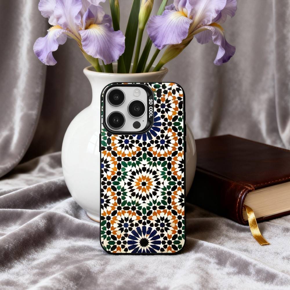 T-Tile M-Moroccan Cool Art Phone Case For iPhone17,16,15,14,13,12,11 Plus,Pro Max Black Candy silver phone case