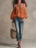 Women S Solid Color Cold Shoulder Bubble Sleeve Casual Vacation Blouse