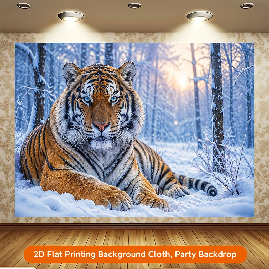 1Pcs Tiger Resting in Snow Decoration Background Winter Backdrop Decorations For Photo Studio Photo Booth Christams Party