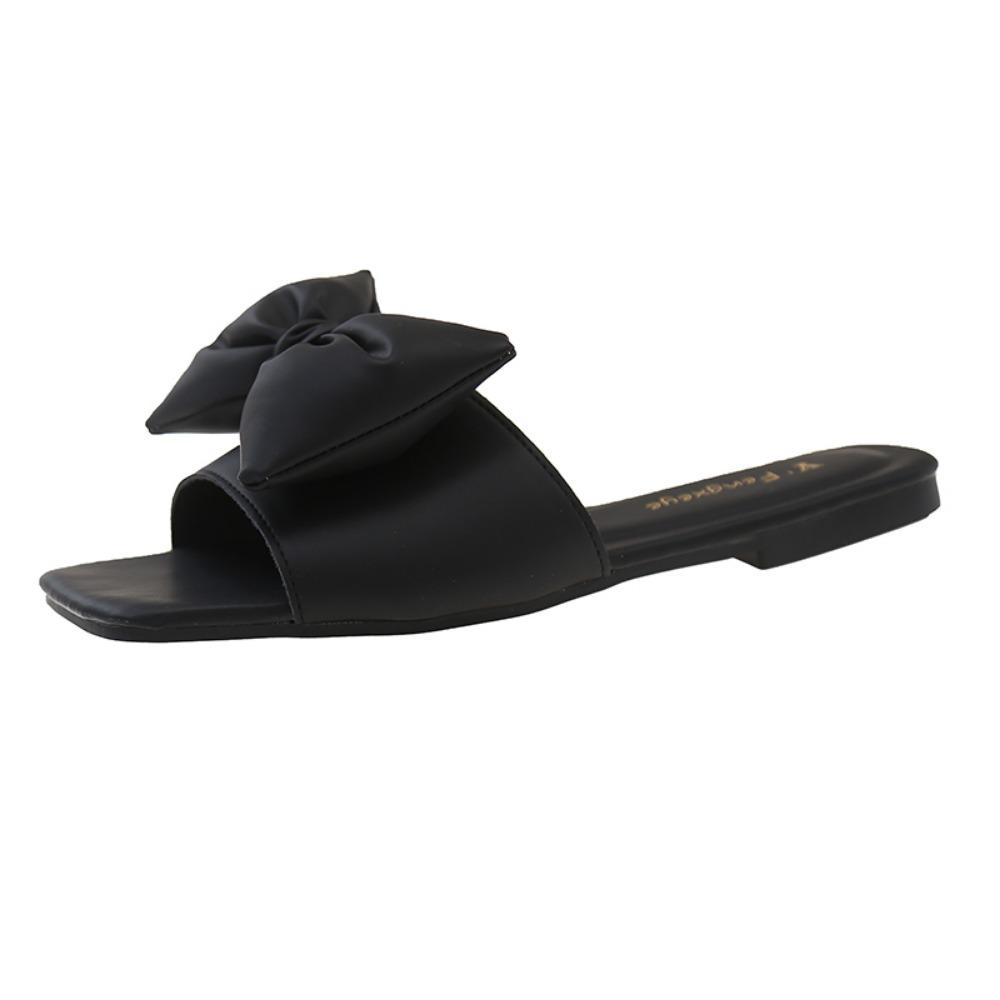 Mode Sommer Große Größen Ein-Riemen Unifarben Schleife Flache Sandalen Outdoor Strand Hausschuhe Elegante Damenschuhe 2026