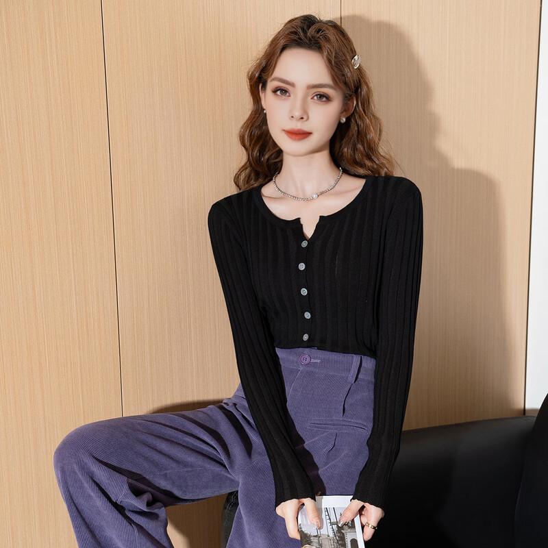 Women s French Knit V-Neck Cardigan Sweater One Size