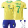 Teens Kids Adults Custome Name Football Kits 24/25 Brazil Home #7 VINI JR Sport Training Jersey Set with Socks