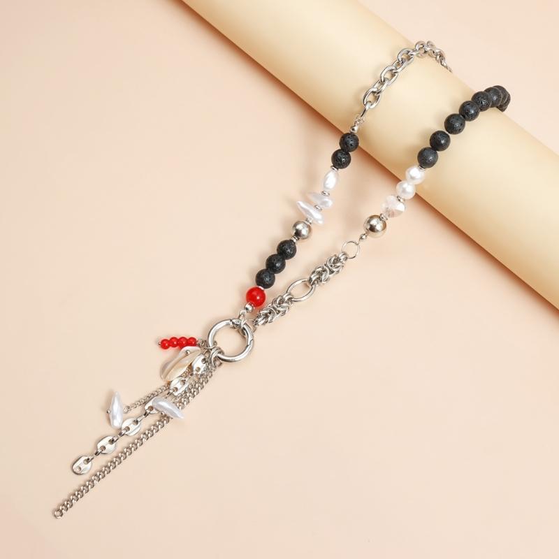 Trendy Multi Textured Resin And Imitation Pearls Necklace Lightweight Layering Chain Jewelry For Everyday Wear