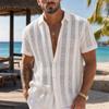 Męska Koszula Jacquard w Stylu Retro Styl Europejski Amerykański Kołnierzyk Wycinana Krótki Rękaw Modna Letnia Odzież