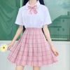 Japanese School Uniform JK Pleated Skirt Korean Student Sailor Full Set Girl Plaid Skirt Pink Uniforms for Woman