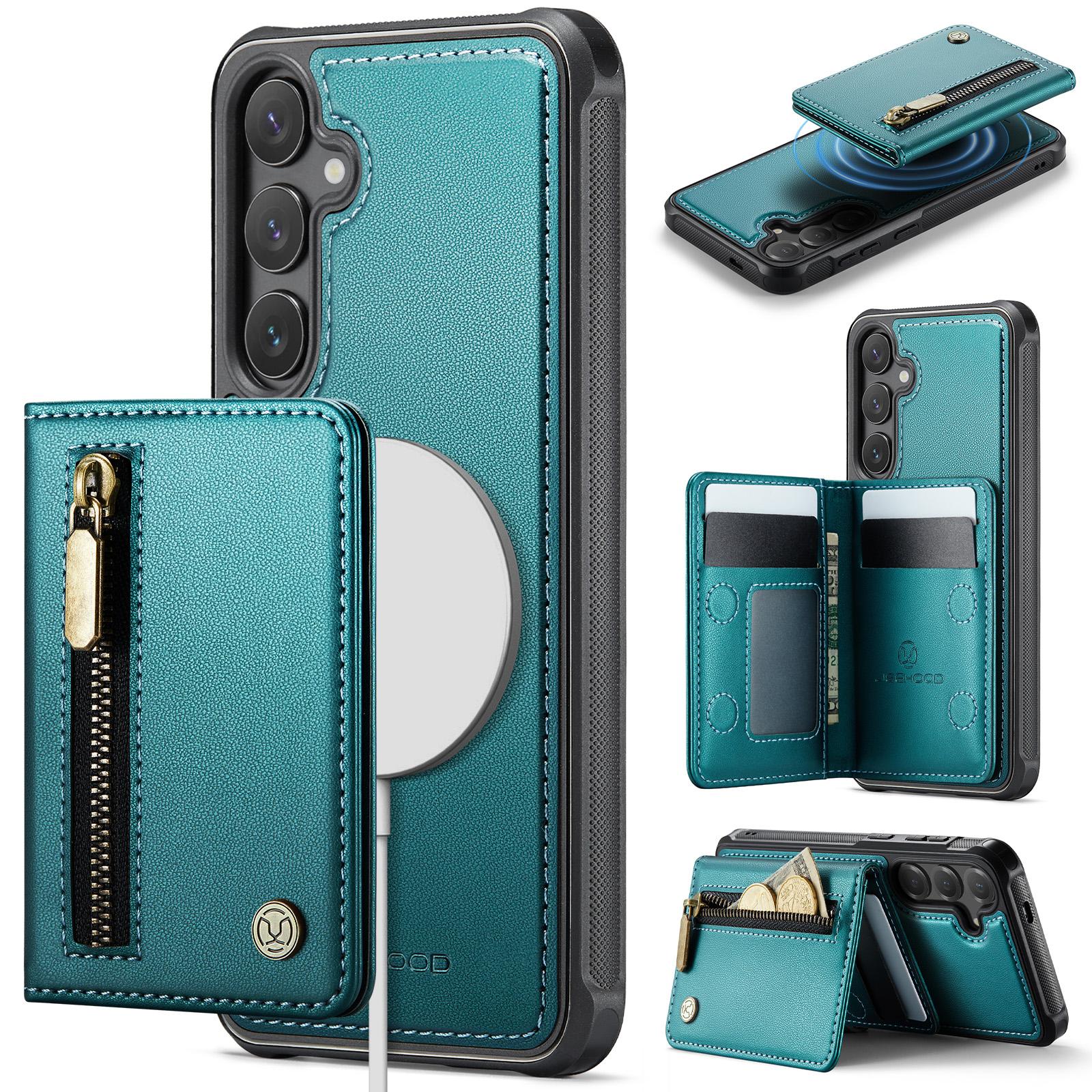 

2 in 1 Detachable Magnetic Zipper Leather Card Solt Wallet Leather Case For Samsung S25 Ultra S24 Plus S23 S22 A16 A26 Cover Galaxy S22 5G синий