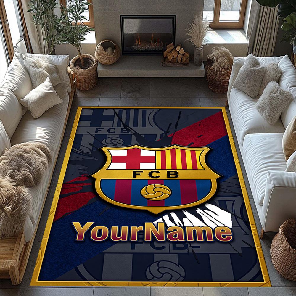 FC Barcelona personalisierter Namens-Teppich Perfekt für Esszimmer im Freien Eingangsbereich Flur Rutschfester Teppich Büros Dekorieren Hochzeitsfeier Geschenk