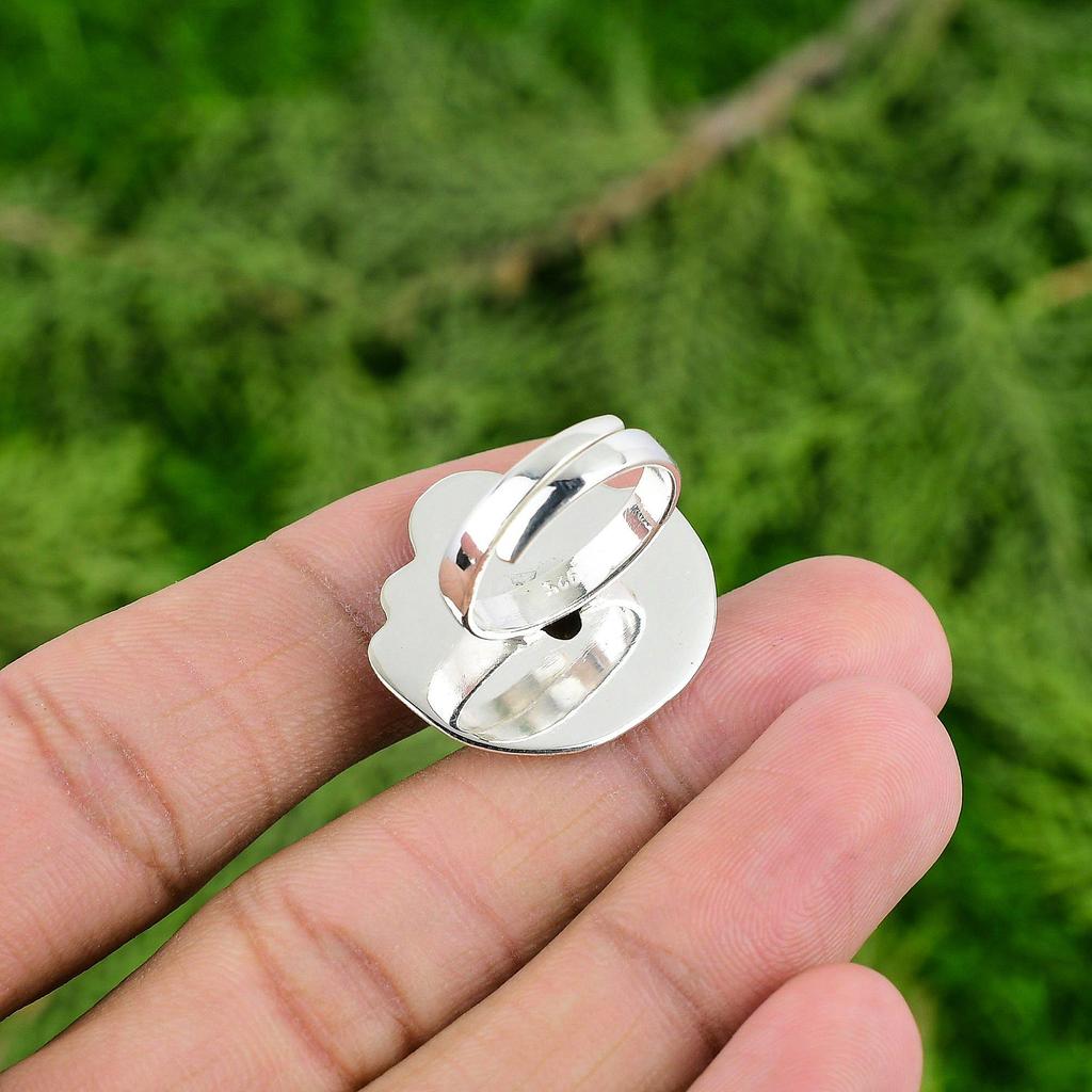 Sterling Silver Natural Tigers Eye Mother Flower Statement Bezel Ring Jewelry