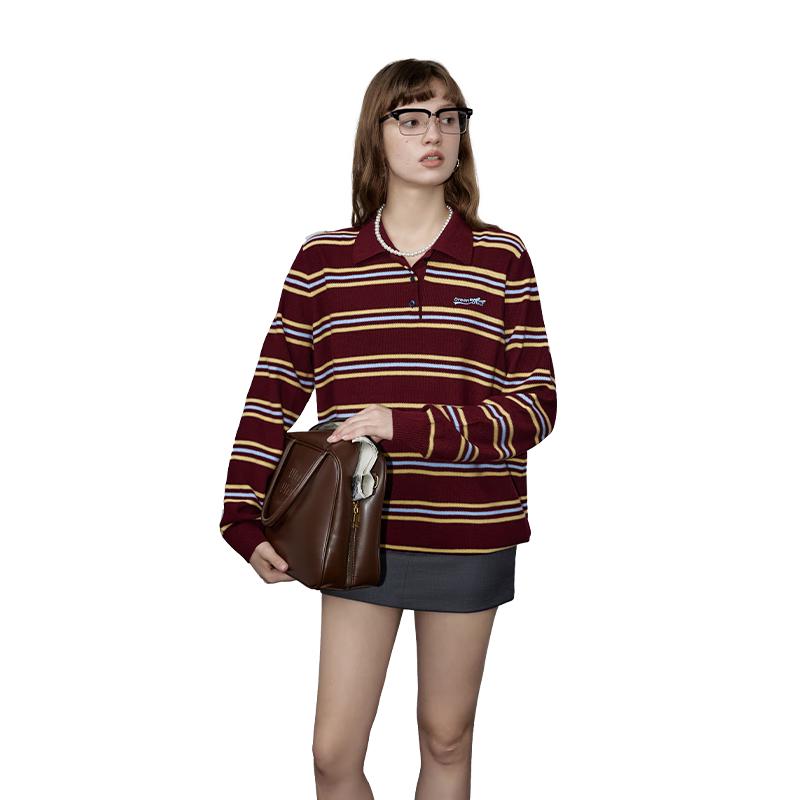 

GREEN BELT Polo Collar Wool Blend Striped Knit Shirt L