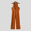 INCERUN Men Deep V Neck Zip-up Casual Long Rompers Jumpsuits