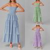 Spring New Arrival Women's Fashion Casual Solid Color Smocked Bandeau Tiered Cake Dress for European American Crossborder