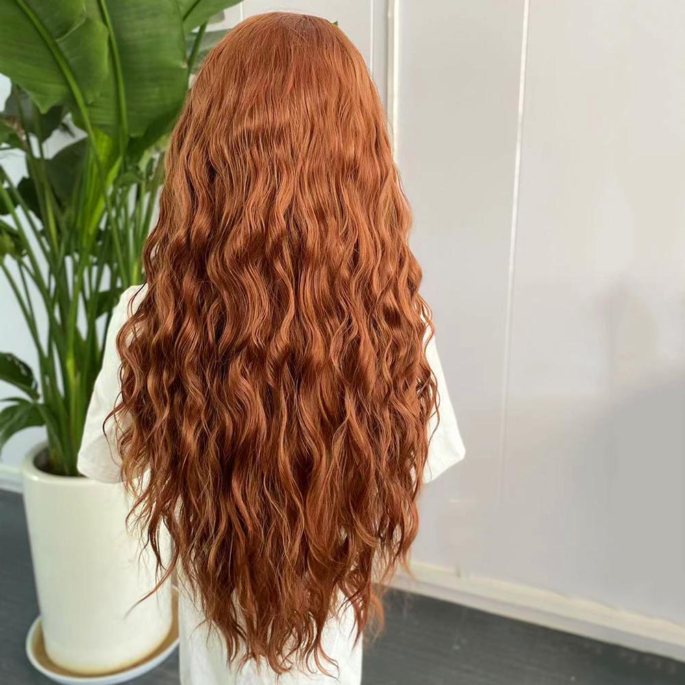 AIMEYA Ingwer Orange Spitze Front Perücke 13x4 Lang Locker Lockig Synthetisches Haar Perücken für Frauen Hitzebeständig Tägliche Nutzung Cosplay Party
