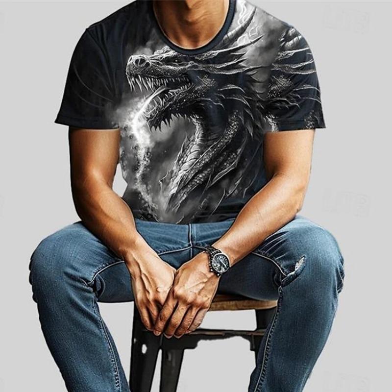 3D Dragon Print Men's T-shirt Summer Daily Casual Men's Street T-shirt Outdoor Sports Short Sleeve Urban Fashion Men's T-shirt