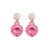 Silver Needle Rhinestone Inlaid Metal Glaze Flower Earring – Exaggerated Holiday Style for Women
