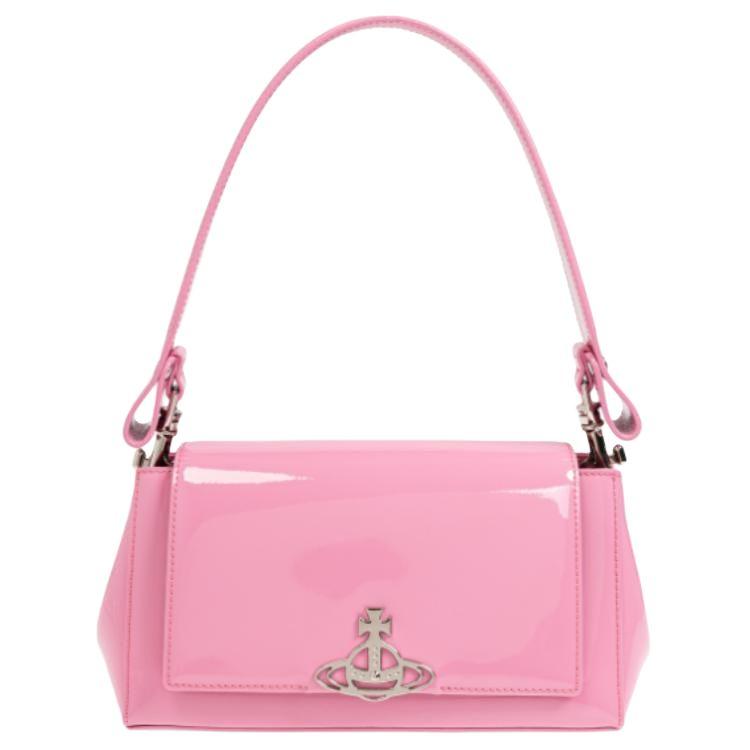 

Vivienne Westwood Hazel Medium Metal Logo Leather Shoulder Bag Women shoulder bag Pink 46020001WL001OG406 Basic Set (Bag+Dust Bag)