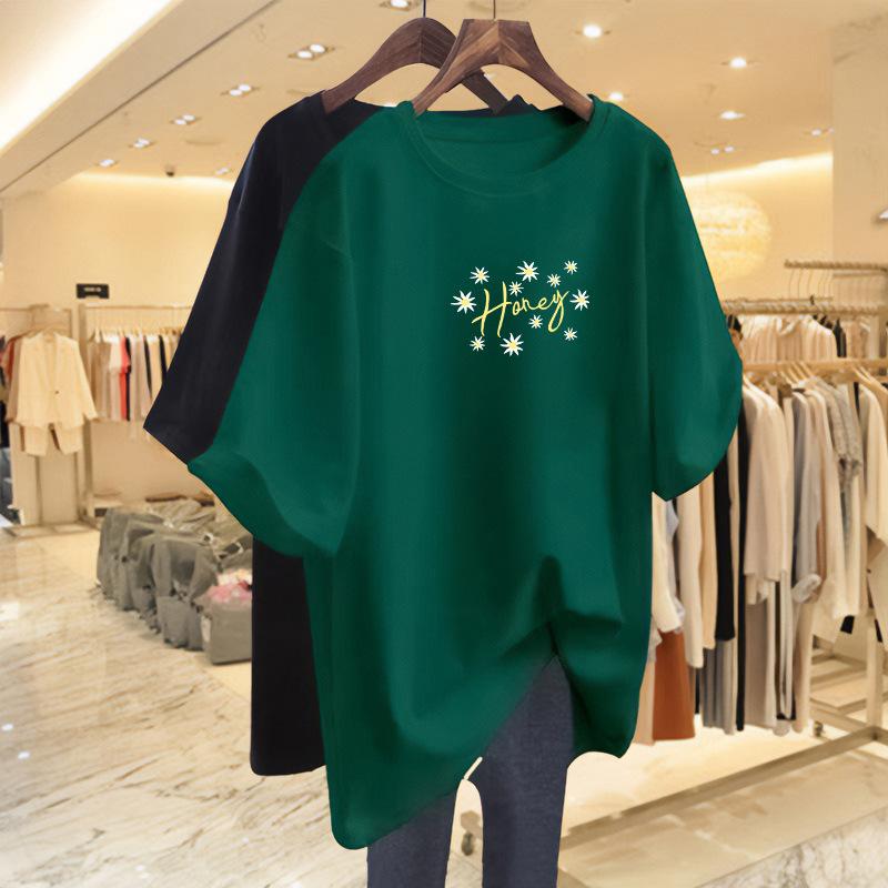 

2025 new cotton top medium and long loose large size casual mother age reduction versatile summer short-sleeved t-shirt women s t XXXL