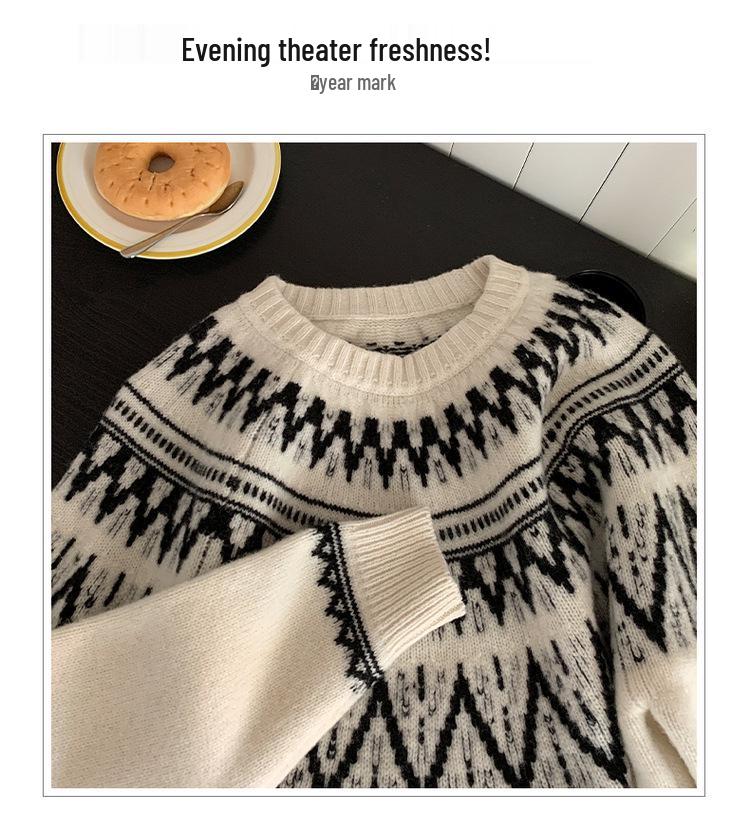 Women's Heavyweight Pure Wool Fair Isle Sweater - Retro, Soft, and Loose Fit for Autumn & Winter