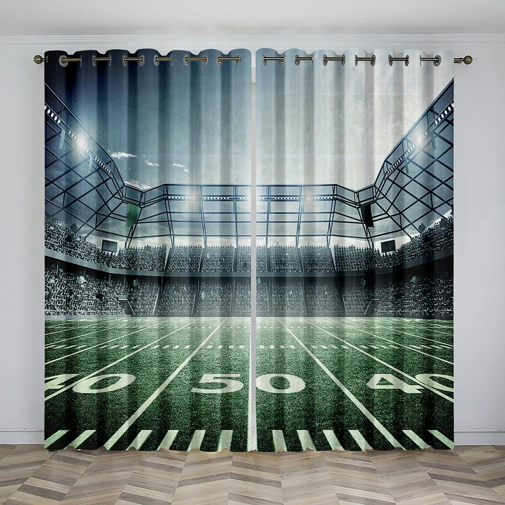 American Football Stadium Arena Night Spotlights Sky Bedroom Window Shade Curtains for Boys Men Teens Printed Living Room Drapes