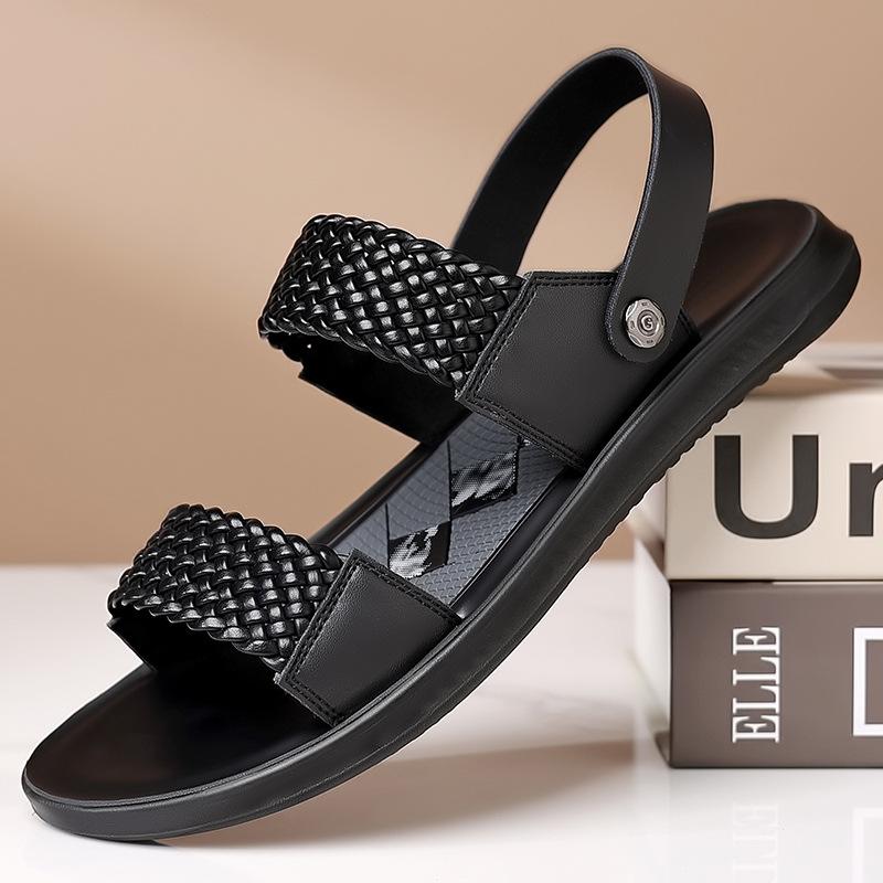 

Woven leather sandals summer outdoor fashion dual-purpose trend seaside beach shoes European and American trendy brand sandals 38 чёрный