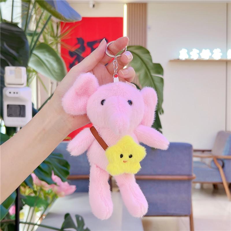 1Pcs Cute Star Elephant Keychain Small Animal Key Ring Bookbag Pendant Plush Toy Birthday Christmas Gift