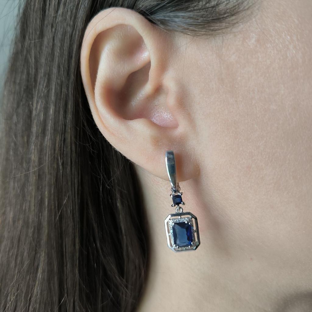 Silver Earrings with Nano Sapphire 2.947ct, Cubic Zirconia (2195054)