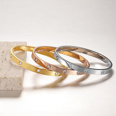Stainless Steel Bracelet Rose Gold Color Boys and Girls Rhinestone Titanium Steel Bracelet