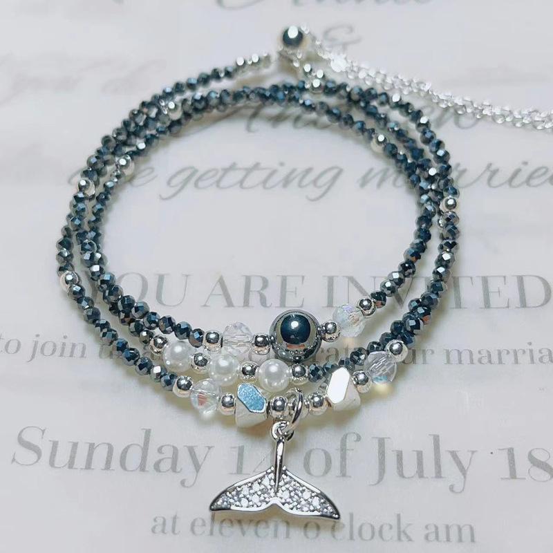Natural crystal jewelry terahertz crystal cut three circles, fishtail bracelet adjustable bracelet