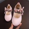 Zapatos de cuero con flores para niñas, estilo coreano, con cristales, bonitos y dulces, de princesa, para fiestas, bodas, bailes con lazo.